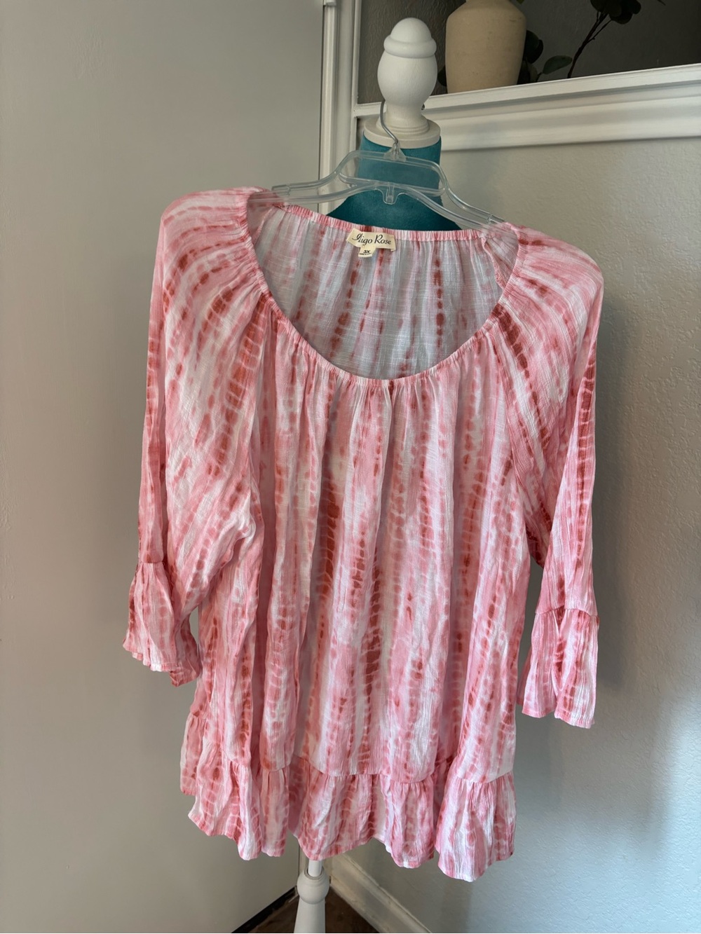 Pink Tie-Dye Peasant Blouse plus size cottagecore romantic, fairy festival, boho